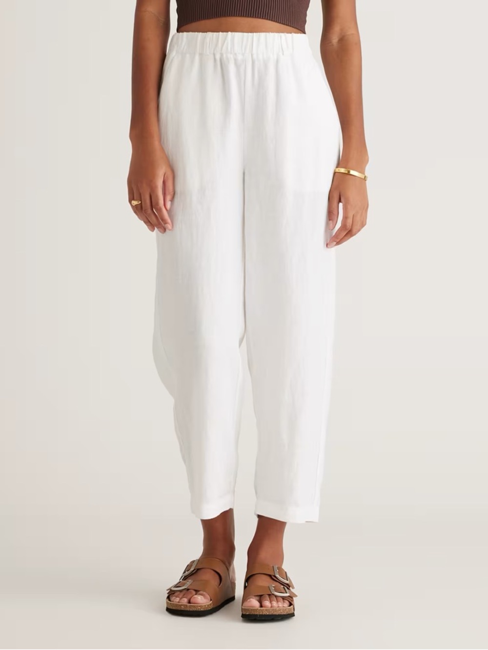 Quince European Women's White Elastic-Waist Linen Blend Pants